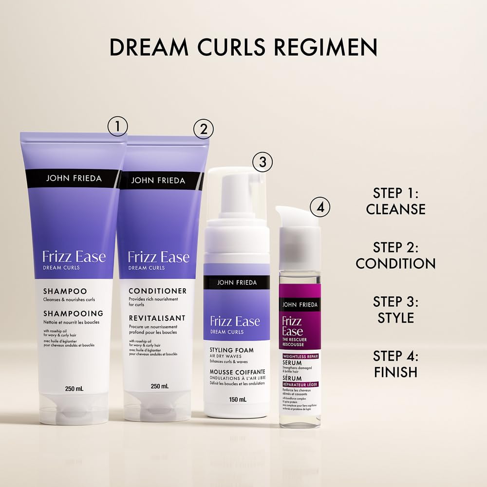 John Frieda Frizz Ease Dream Curls Air Dry Waves Styling Foam for Defined Bouncy Curls | Curl Enhancing Technology | Rosehip Oil | Curls without heat | Airdry foam | Lightweight and Non-Sticky | Frizz Free Curls and Waves (150 mL)