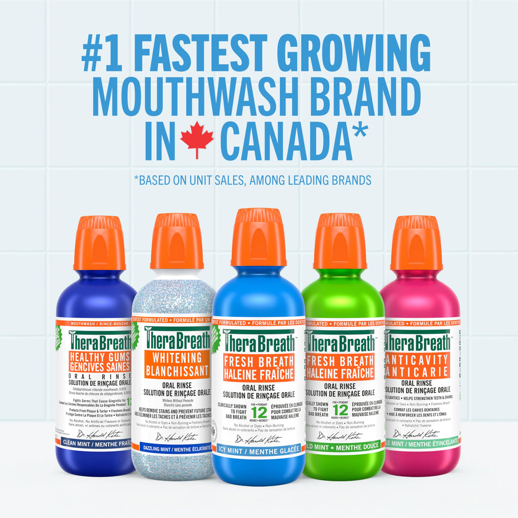 Set of 10 TheraBreath Fresh Breath Oral Rinse - Icy Mint | Fights Bad Breath | Certified Vegan, Gluten-Free, & Kosher | 473ml